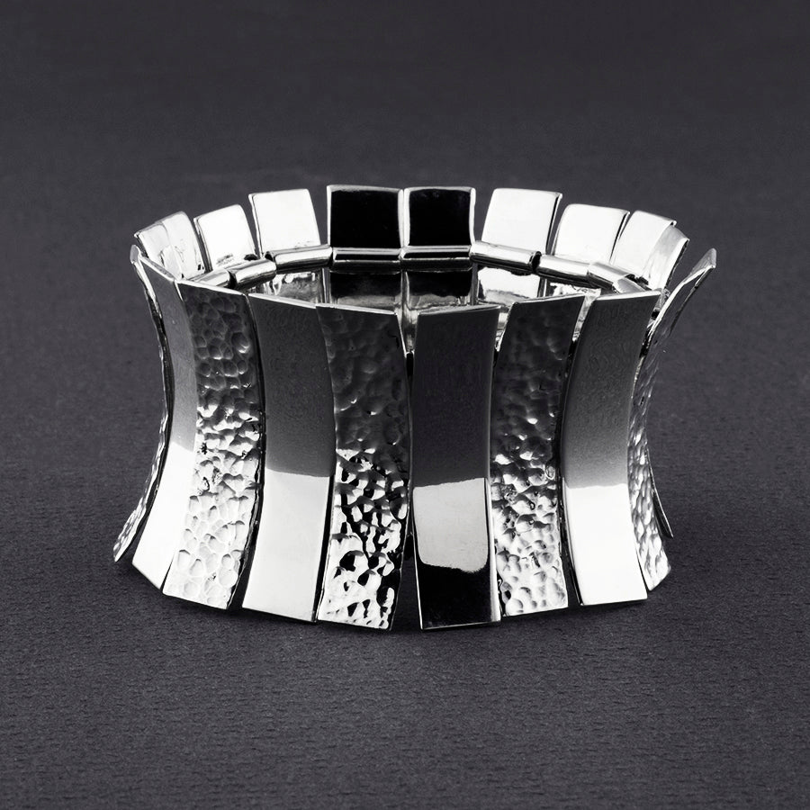 wide sterling silver elastic statement bracelet