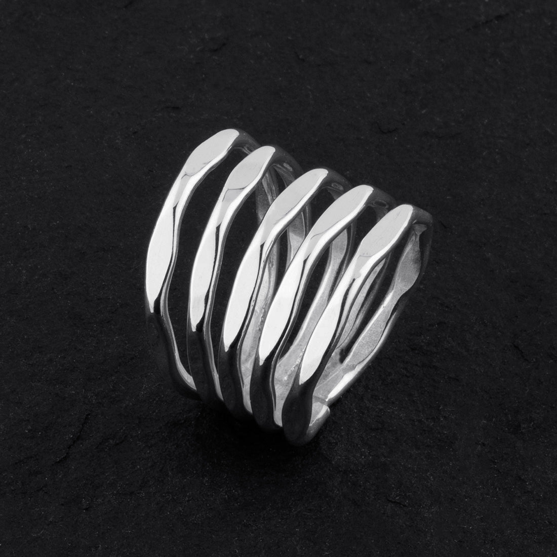 wide sterling silver five row ring