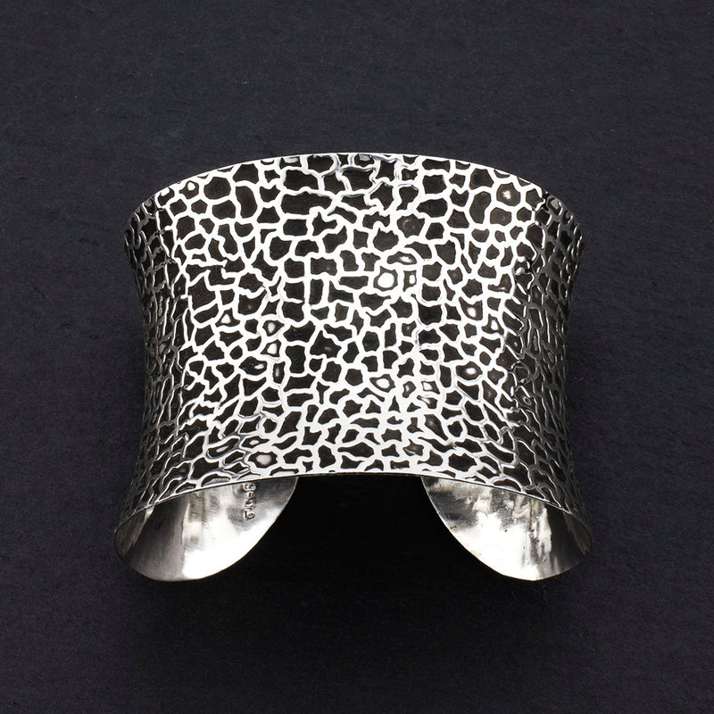wide Taxco silver honeycomb patterned cuff bracelet