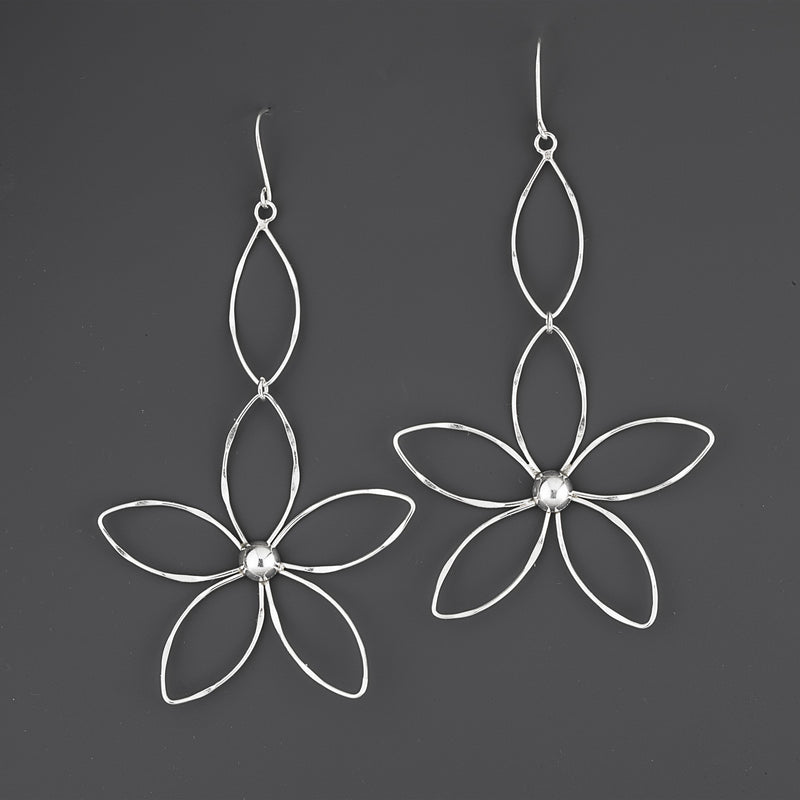 wild petal large silver flower earrings