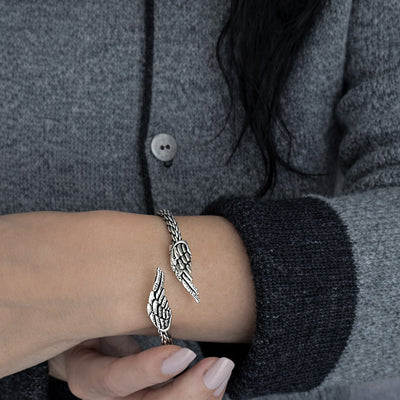 Angel Wings Mexican Sterling Silver Bangle Bracelet - Reveka Rose
