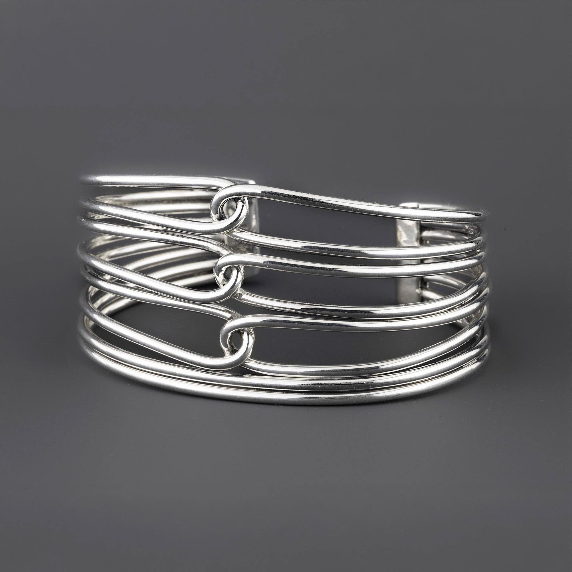 wirebound large sterling silver cuff bracelet