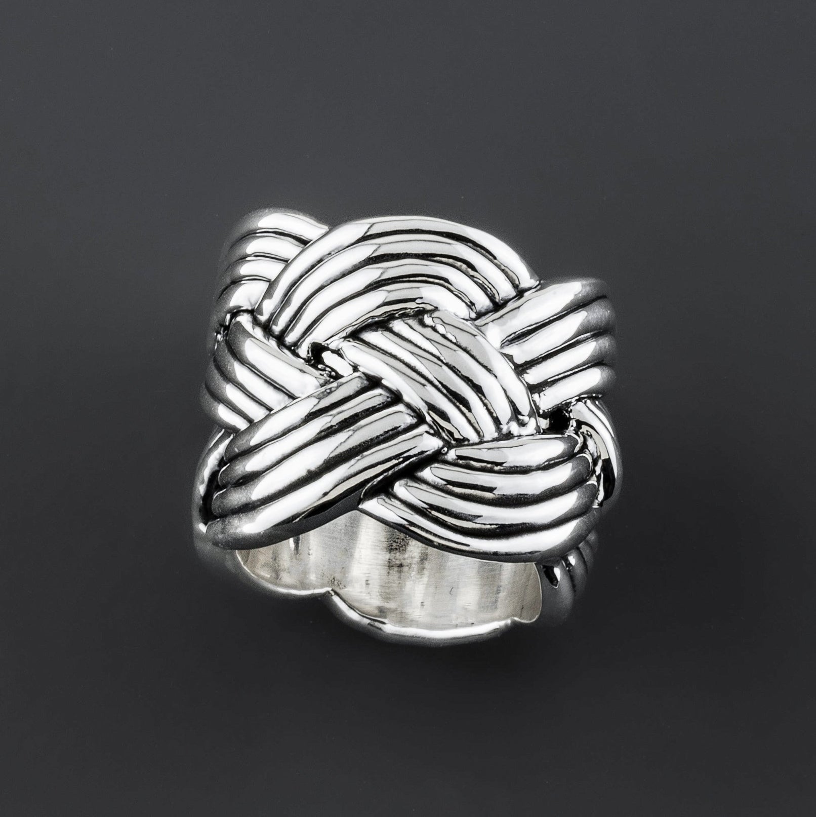 woven chunky sterling silver wide band ring