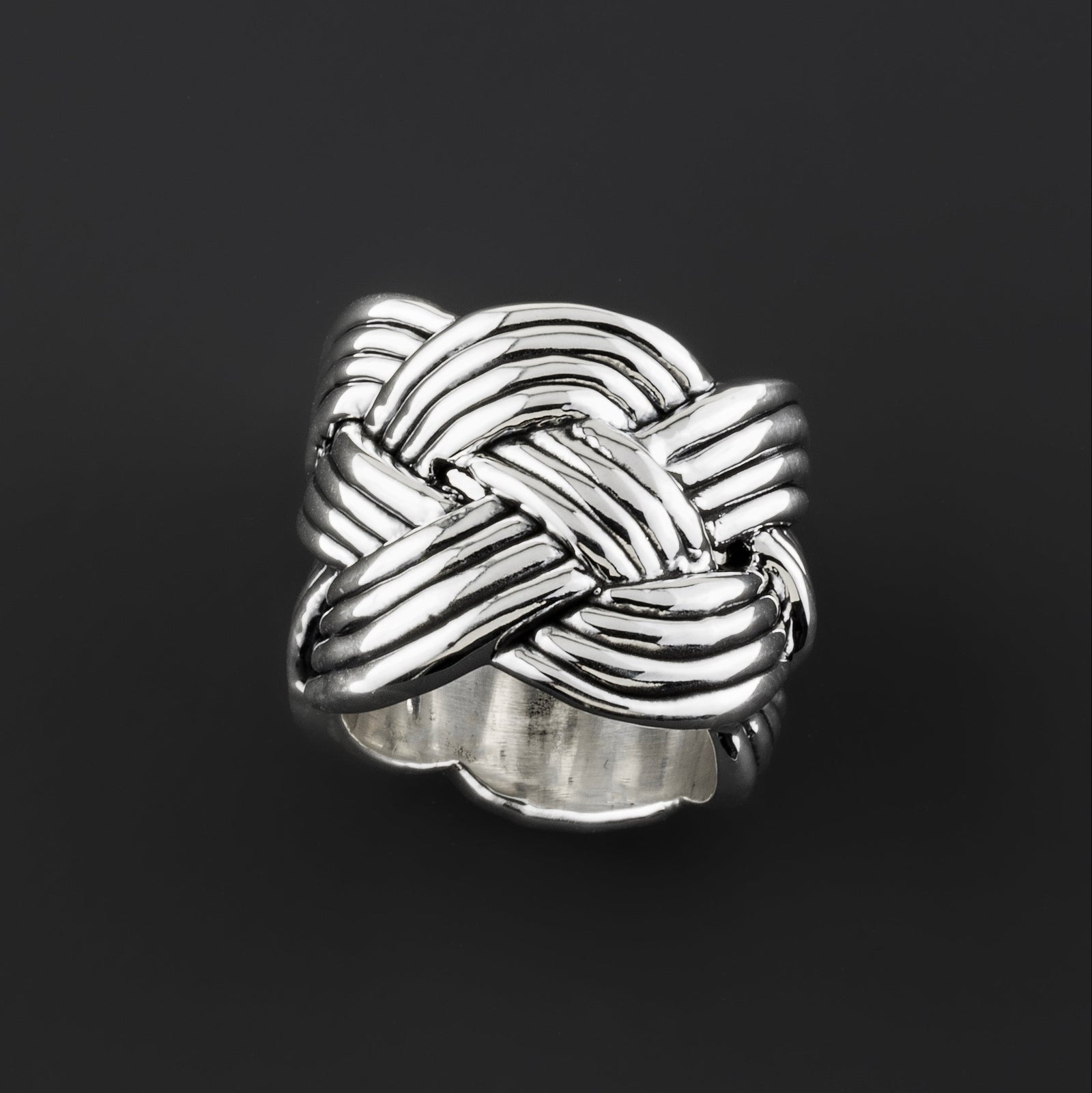 woven serling silver wide band ring
