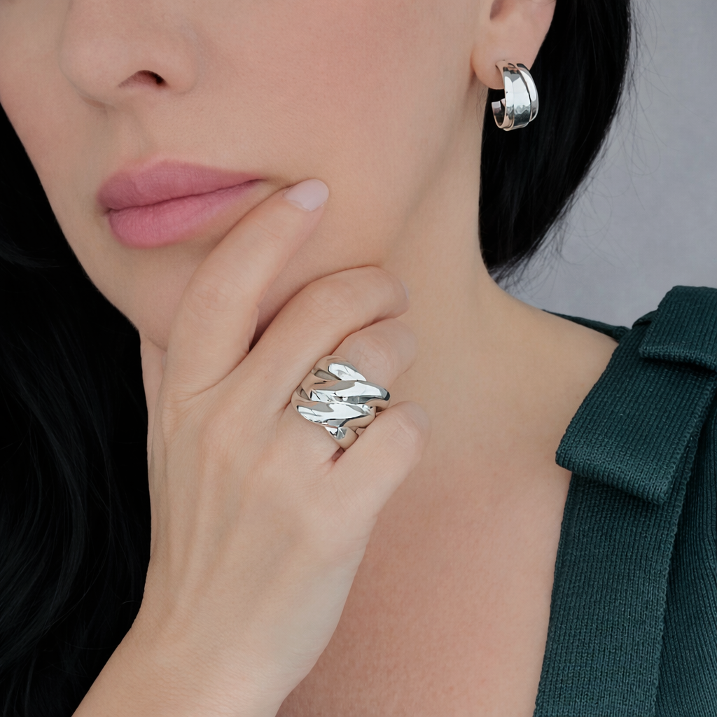 Luna Curve Sterling Silver Hoop Earrings