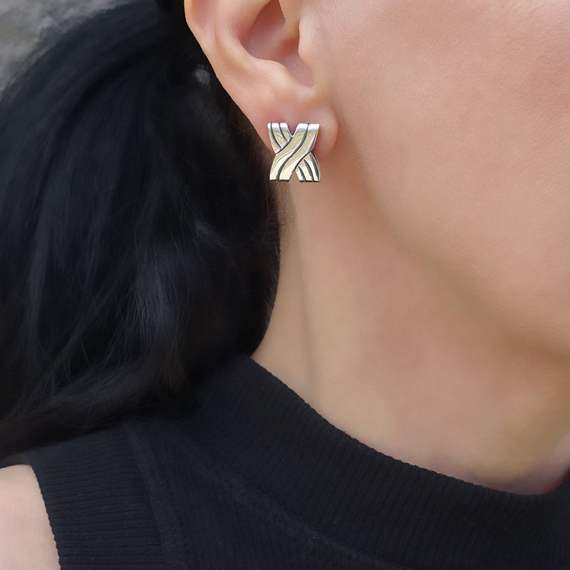 crossover Mexican silver stud earrings