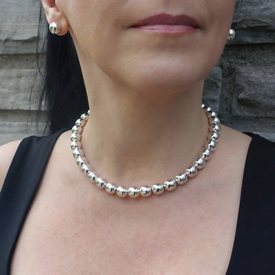 Mexican Sterling Silver 10mm Bead Necklace