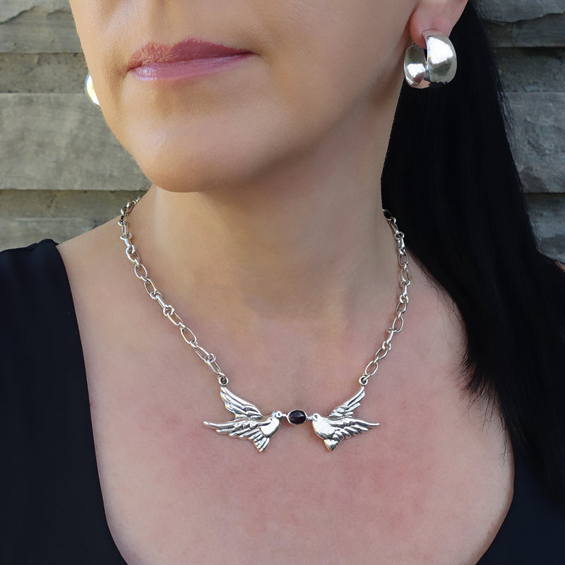Mexican sterling silver love birds necklace