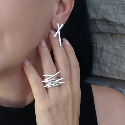 Mexican Sterling Silver Criss Cross Statement Ring