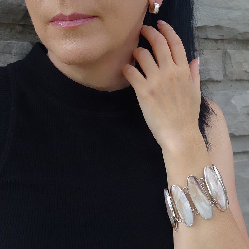 chunky silver and long conch shell stone bracelet