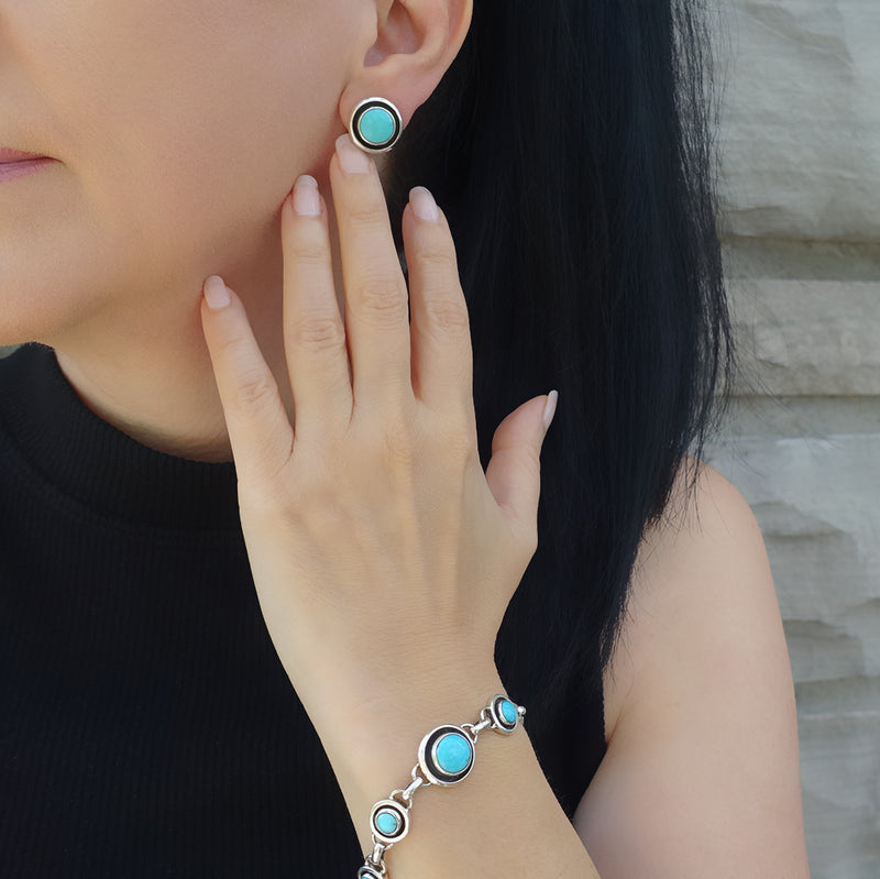 large genuine turquoise stud earrings
