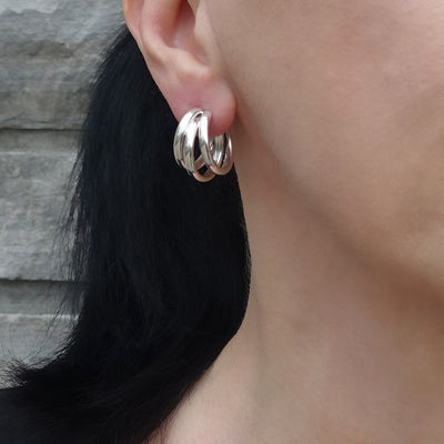 Sterling Silver Triple Tube Hoop Earrings