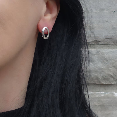 Simple Oval Silver Stud Earrings