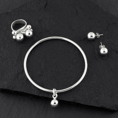 Mexican Silver Bead Charm Bangle Bracelet