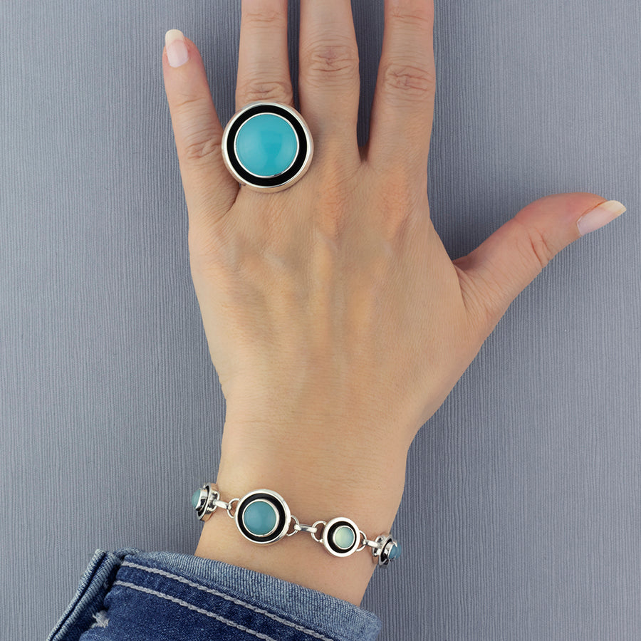 Chunky Sterling Silver and Blue Chalcedony Stone Ring