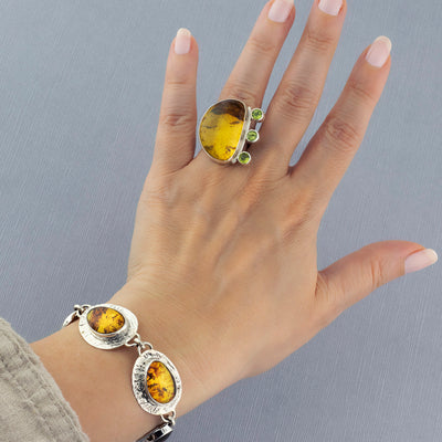 Chunky Amber and Peridot Stone Ring