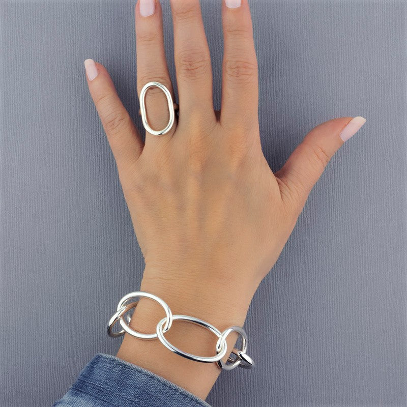 large sterling silver oval link bracelet