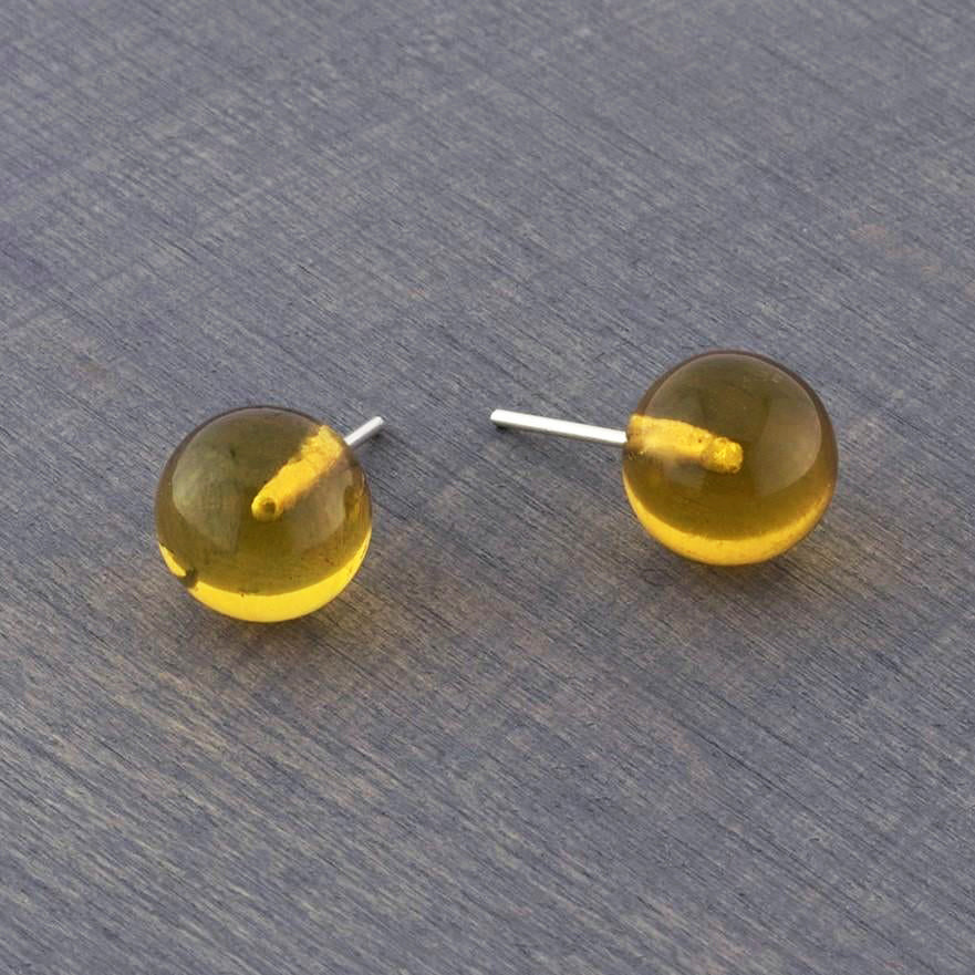 amber ball stud earrings