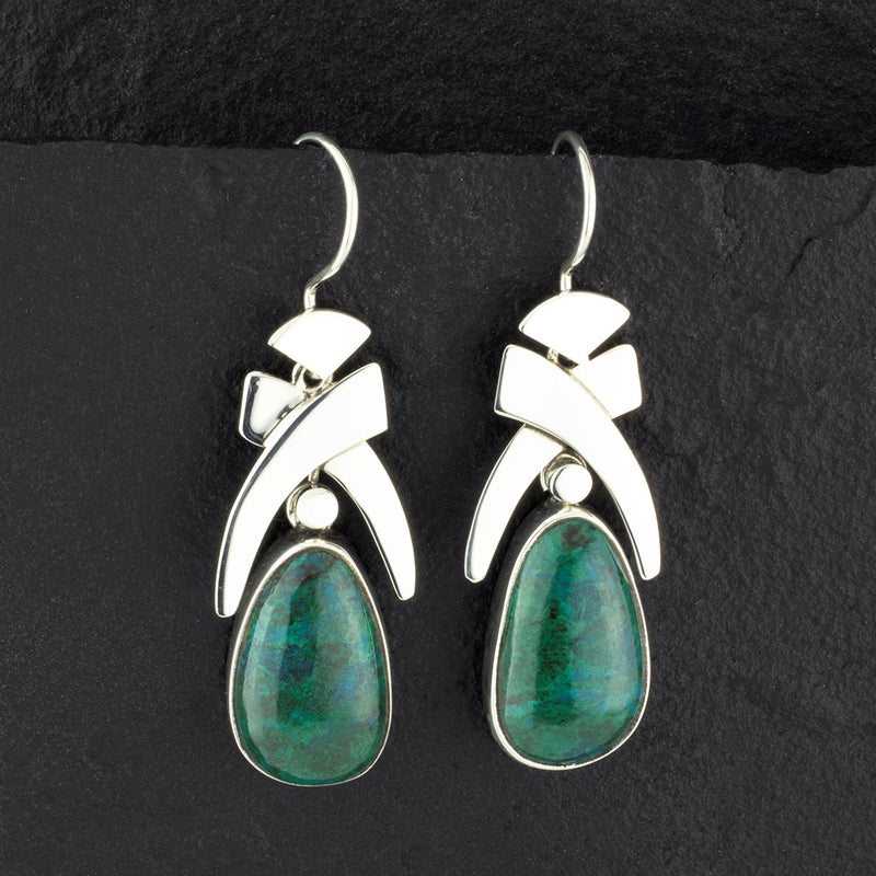 Chrysocolla and Sterling Silver Pineapple Earrings