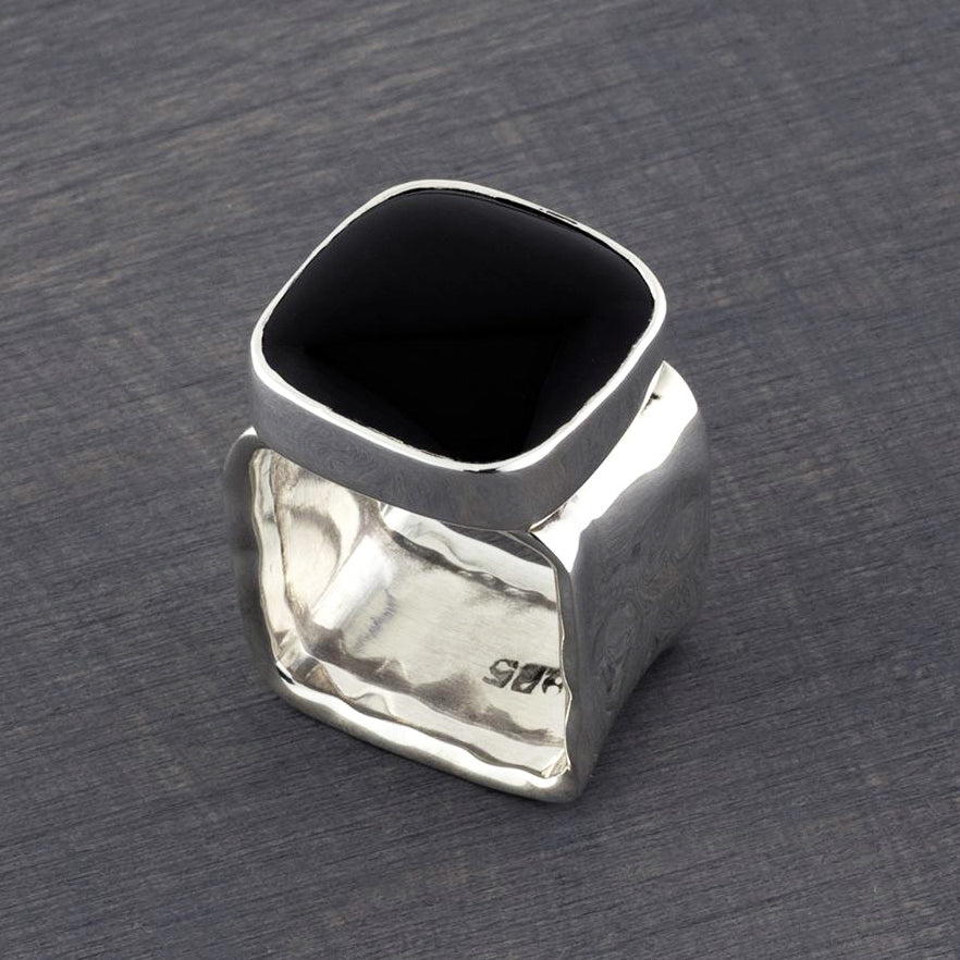chunky Taxco silver and black obsidian ring
