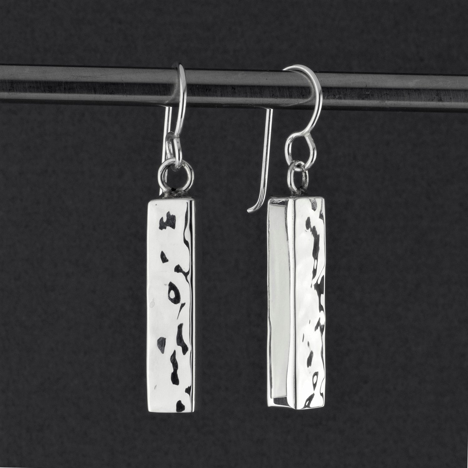 hammered silver bar drop earrings