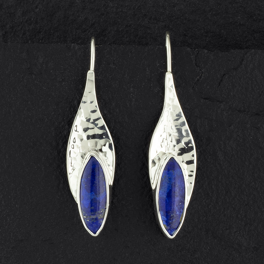 hammered sterling silver and lapis lazuli earrings