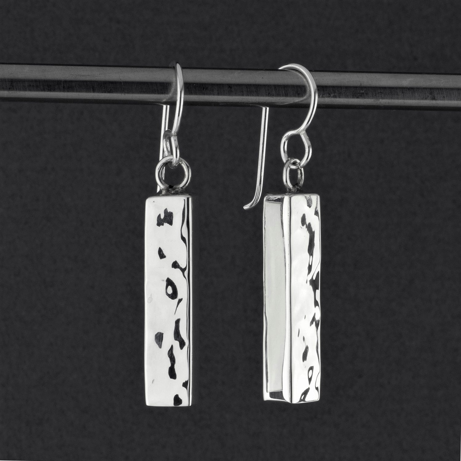hammered sterling silver bar drop earrings
