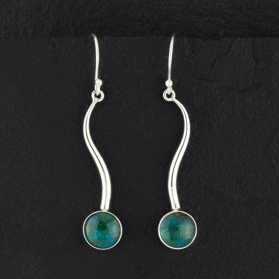 long sterling silver chrysocolla drop earrings