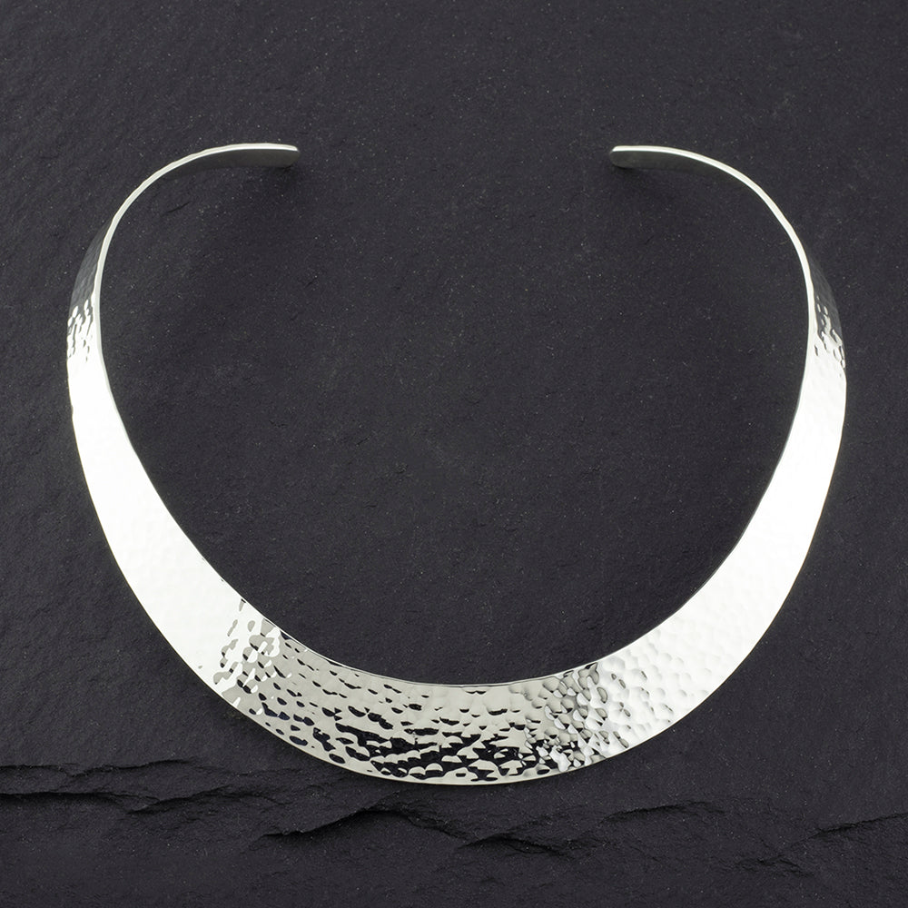 Mexican hammered silver collar necklace