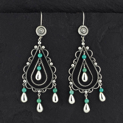 Mexican silver teardrop chandelier earrings