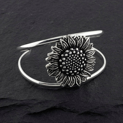 Mexican sterling silver sunflower cuff bracelet