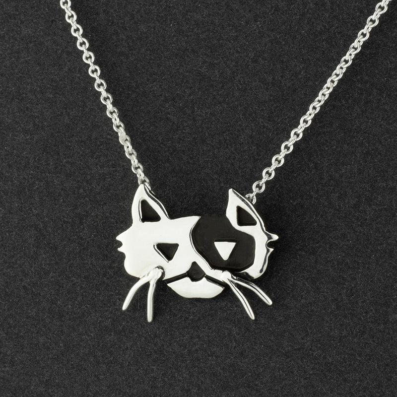 sterling silver cat face pendant necklace