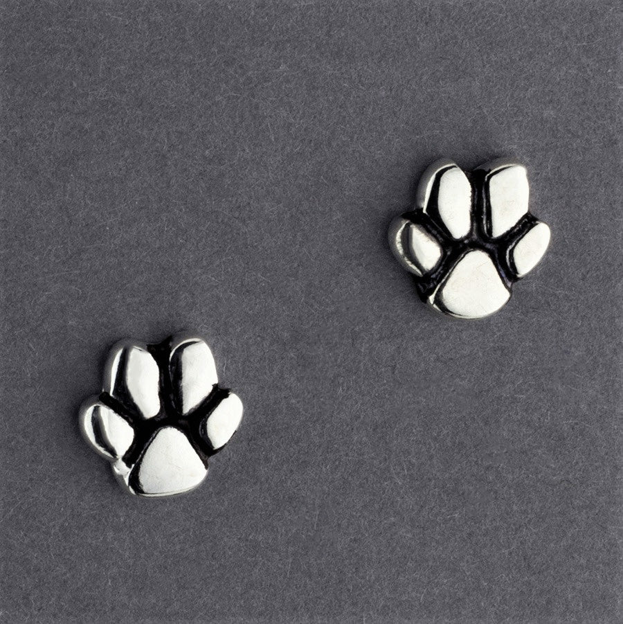 sterling silver paw print stud earrings