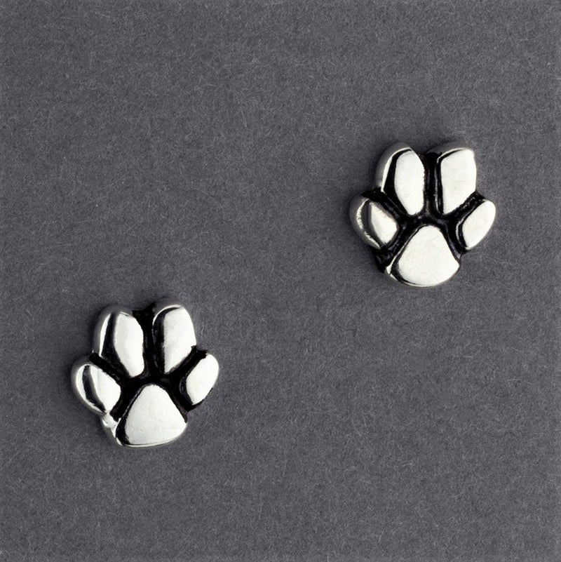 sterling silver paw print stud earrings