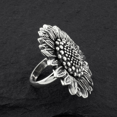 Large Mexican Silver Sunflower Ring