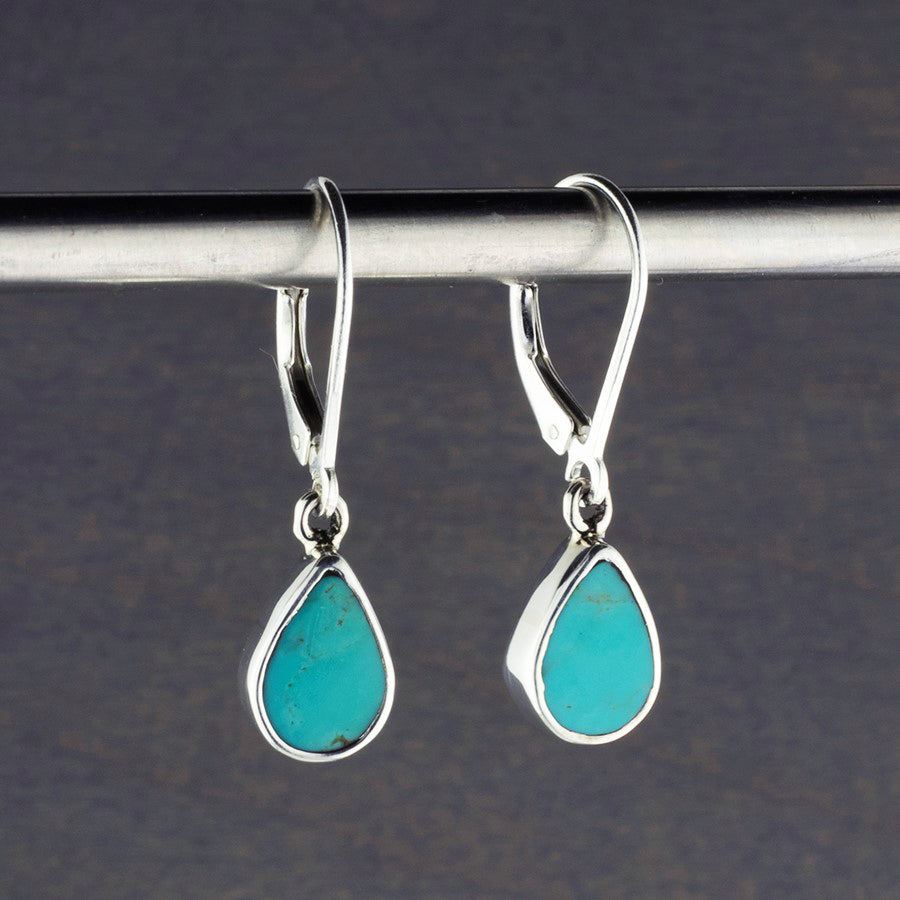 sterling silver turquoise leverback teardrop earrings