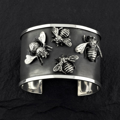 wide sterling silver bee statement cuff bracelet